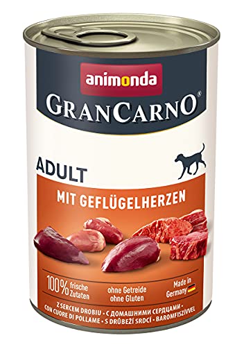 animonda GranCarno Adult mit Geflügelherzen (6 x 400 g), Hunde Nassfutter für ausgewachsene Hunde, Nassfutter für Hunde mit 100% frischen, fleischlichen Zutaten, Hundefutter ohne Getreide von Grancarno