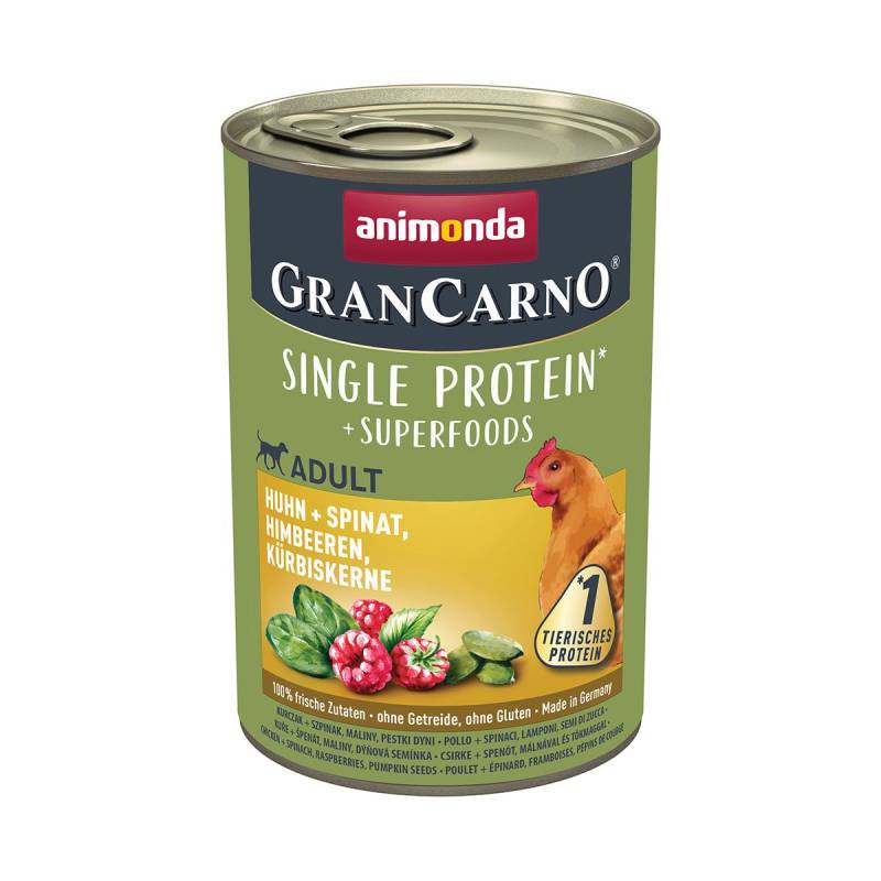 animonda GranCarno Superfoods Adult Huhn + Spinat, Himbeere 24x400g von animonda GranCarno