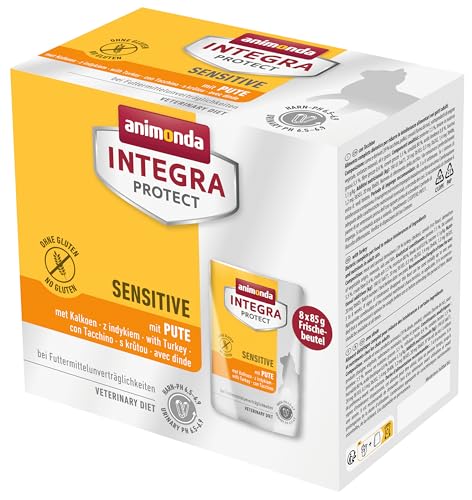 INTEGRA PROTECT Katzenfutter nass Sensitive mit Pute (8 x 85g), vom Tierarzt empfohlen bei Harnsteinen, mit Veterinären entwickeltes Ergänzungsfutter für erwachsene Katzen von animonda von Animonda Integra Protect