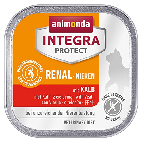 animonda INTEGRA PROTECT Katzenfutter nass Renal (Nieren) Kalb (16 x 100g), vom Tierarzt empfohlen bei Niereninsuffizienz, mit Veterinären entwickeltes Diätalleinfutter für erwachsene Katzen von Animonda Integra Protect