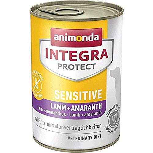 INTEGRA PROTECT Hundefutter nass Sensitive mit Lamm + Amaranth (6 x 400g), von Veterinären empfohlen, Hochwertiges Ergänzungs Nassfutter von animonda für erwachsene Hunde bei Futtermittelallergie von Animonda Integra Protect