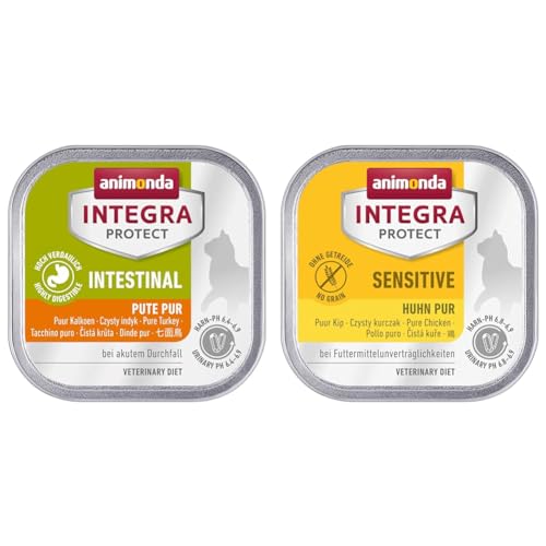 animonda Integra Protect Intestinal Katze, Diät Katzenfutter & animonda Integra Protect Katze Sensitive, Diät Katzenfutter, Nassfutter bei Futtermittelallergie, Huhn Pur, 16 x 100 g von animonda Integra Protect Intestinal