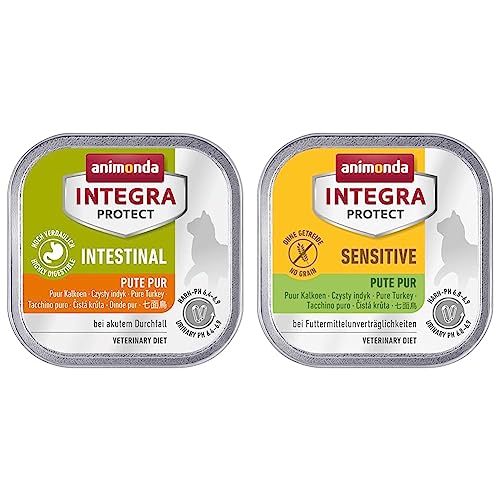 animonda Integra Protect Intestinal Katze & animonda Integra Protect Katze Sensitive, Diät Katzenfutter, Nassfutter bei Futtermittelallergie, Pute Pur, 16 x 100 g von animonda Integra Protect Intestinal