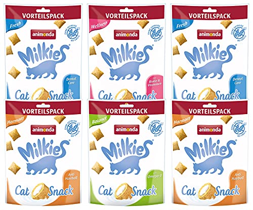 Milkies Katzensnack mit Milch - Milchsnack Selection Multipack (6 x 120g), getreidefreie Knusperkissen Milch Katzensnacks für erwachsene Katzen von animonda von animonda Milkies