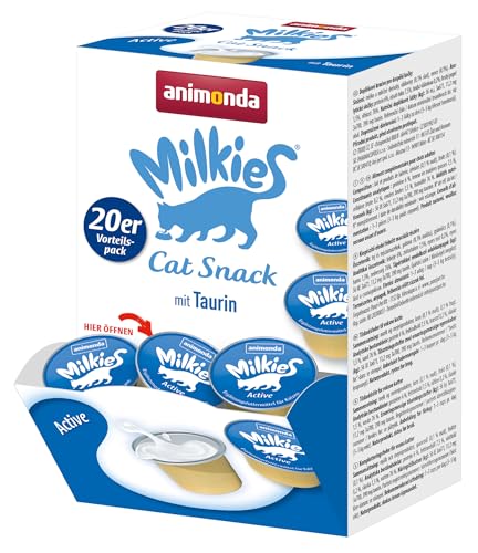 Animonda Milkies Katzen Milchsnacks, schmackhaft und leicht verdaulich, Katzensnacks in verschieden Geschmacksrichtungen für erwachsene Katzen und in nachhaltigen Packungsgrößen, ohne Soja und Zucker, 20er Active 20 x 15g (80 Cups) von animonda Milkies