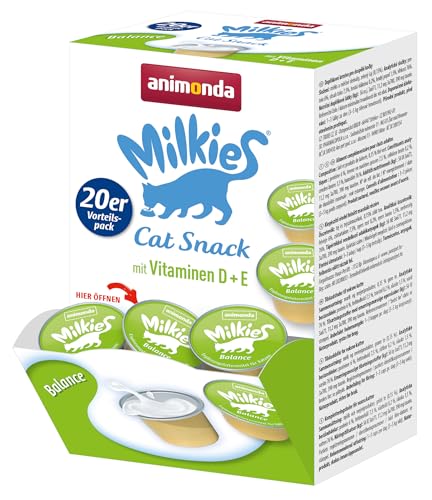 Animonda Milkies Katzen Milchsnacks, schmackhaft und leicht verdaulich, Katzensnacks in verschieden Geschmacksrichtungen für erwachsene Katzen und in nachhaltigen Packungsgrößen, ohne Soja und Zucker, 20er Balance 20 x 15g (80 Cups) von animonda Milkies