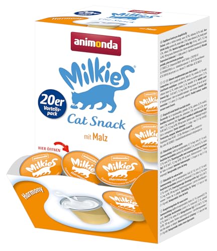 Animonda Milkies Katzen Milchsnacks, schmackhaft und leicht verdaulich, Katzensnacks in verschieden Geschmacksrichtungen für erwachsene Katzen und in nachhaltigen Packungsgrößen, ohne Soja und Zucker, Harmony 20 x 15g (80 Cups) von animonda Milkies