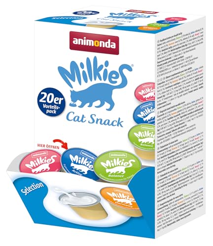 animonda Milkies Selection (20 Cups à 15 g), leicht verdauliche Katzenmilch für erwachsene Katzen, praktisches Vorteilspack mit 20 Katzenmilch Cups, Milch-Snack ohne Soja und Zucker von animonda Milkies