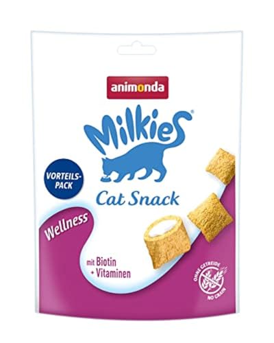 Milkies Katzensnack mit Milch - Wellness (6 x 120g), getreidefreie Knusperkissen Milch Katzensnacks für erwachsene Katzen von animonda von animonda Milkies