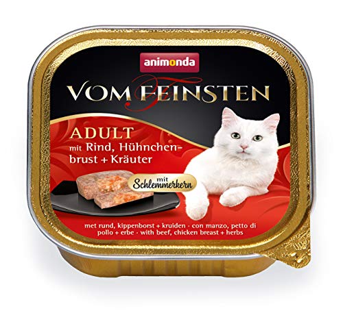 vom Feinsten mit Schlemmerkern in Rind & Hühnchenbrust + Kräutern (32 x 100g), Katzenfutter nass ohne Getreide und Zucker von animonda, mitfrischen, fleischlichen Zutaten von animonda Vom Feinsten