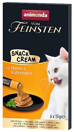 vom Feinsten Katzen Snack Cream (6 x 15g), Köstlicher Katzensnack mit zartem Huhn und nahrhaftem Katzengras in praktischen Frischebeuteln von animonda von animonda Vom Feinsten