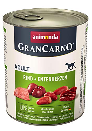 GranCarno Hunde Nassfutter mit Rind + Entenherzen (6 x 800 g), Hundefutter nass ohne Getreide und Zucker von animonda, für ausgewachsene Hunde, mit frischen fleischlichen Zutaten von Grancarno