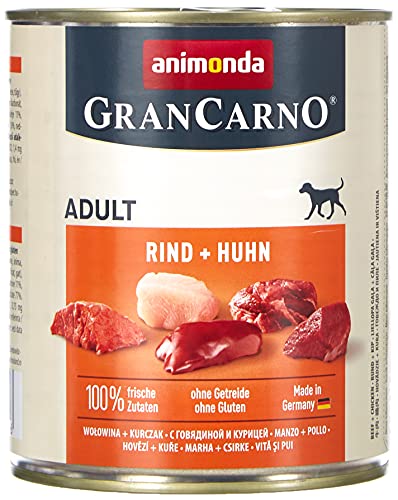 GranCarno Hunde Nassfutter mit Rind + Huhn (6 x 800 g), Hundefutter nass ohne Getreide und Zucker von animonda, für ausgewachsene Hunde, mit frischen fleischlichen Zutaten von Grancarno