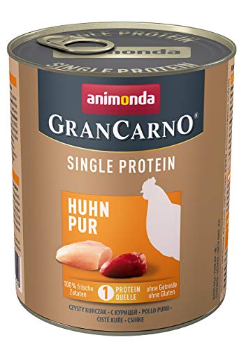 GranCarno Hunde Nassfutter Single Protein Huhn pur (6 x 800g), Hundefutter nass ohne Getreide und Zucker von animonda, für ausgewachsene Hunde, mit frischen fleischlichen Zutaten von Grancarno