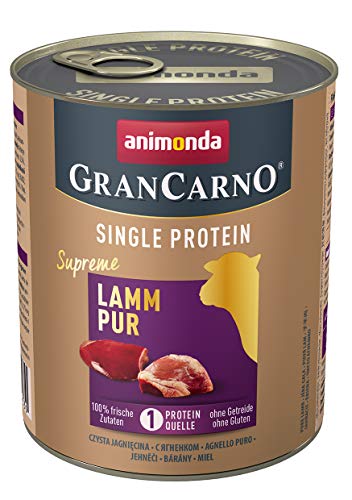 GranCarno Hunde Nassfutter Single Protein Lamm pur (6 x 800g), Hundefutter nass ohne Getreide und Zucker von animonda, für ausgewachsene Hunde, mit frischen fleischlichen Zutaten von Grancarno