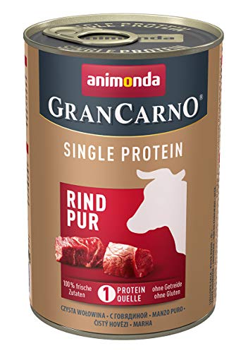 GranCarno Hunde Nassfutter Single Protein Rind pur (6 x 400g), Hundefutter nass ohne Getreide und Zucker von animonda, für ausgewachsene Hunde, mit frischen fleischlichen Zutaten von Grancarno