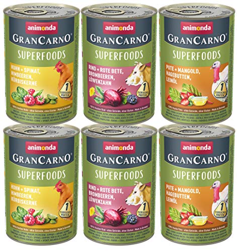 animonda Gran Carno adult Superfoods Hundefutter, Nassfutter für ausgewachsene Hunde, Variation, 6 x 400 g von animonda Vom Feinsten