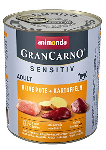 GranCarno Hunde Nassfutter Sensitiv Reine Pute + Kartoffeln (6 x 800g), Hundefutter nass ohne Getreide und Zucker von animonda, für ausgewachsene Hunde, mit frischen fleischlichen Zutaten von Grancarno