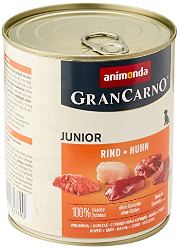 animonda GranCarno Junior Rind + Huhn (6 x 800 g), Welpenfutter für junge Hunde, Nassfutter für Hunde mit 100 % frischen, fleischlichen Zutaten, Junior Hundefutter ohne Getreide von animonda Vom Feinsten