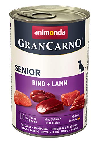 animonda GranCarno Senior Hundefutter nass Rind + Lamm, 6 x 400g, Nassfutter für ältere Hunde ab 7 Jahren von Grancarno