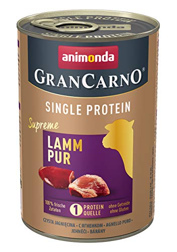 GranCarno Hunde Nassfutter Single Protein Lamm pur (6 x 400g), Hundefutter nass ohne Getreide und Zucker von animonda, für ausgewachsene Hunde, mit frischen fleischlichen Zutaten von Grancarno