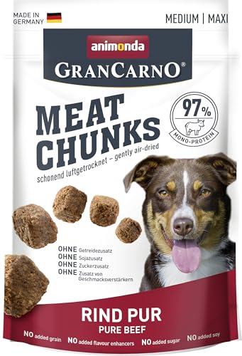 Grancarno Meat Chunks Rind pur (80g), purer Fleisch Premium Hundesnack von animonda für mittlere und große Erwachsene Hunde, getreidefreie Hundeleckerlis für ausgewachsene Hunde von Grancarno