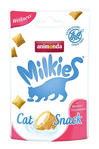 Milkies Katzensnack mit Milch - Wellness (12 x 30g), getreidefreie Knusperkissen Milch Katzensnacks für erwachsene Katzen von animonda von animonda Milkies