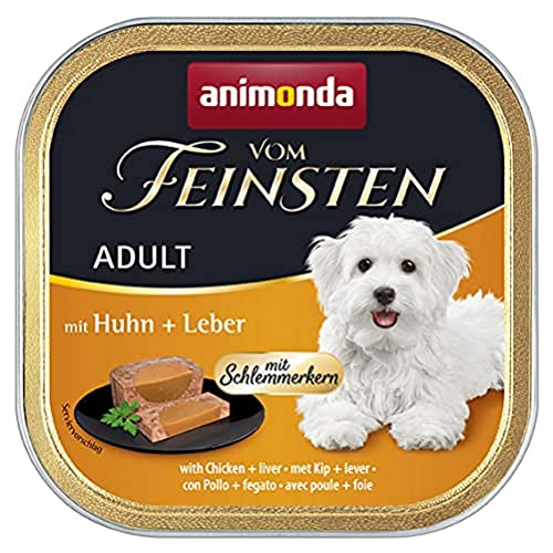 animonda Vom Feinsten Adult Hundefutter, Nassfutter für ausgewachsene Hunde, Schlemmerkern mit Huhn + Leber, 22 x 150 g von animonda Vom Feinsten