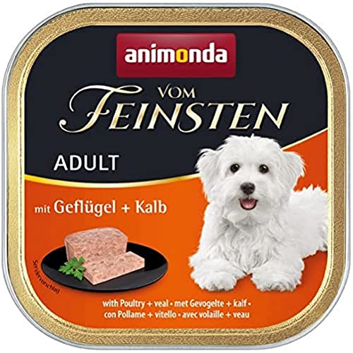 animonda Vom Feinsten Adult Geflügel + Kalb (22 x 150 g), Hundenassfutter für ausgewachsene Hunde, Nassfutter für Hunde mit fein-stückigen Pasteten, Hundefutter ohne Getreide von animonda Vom Feinsten