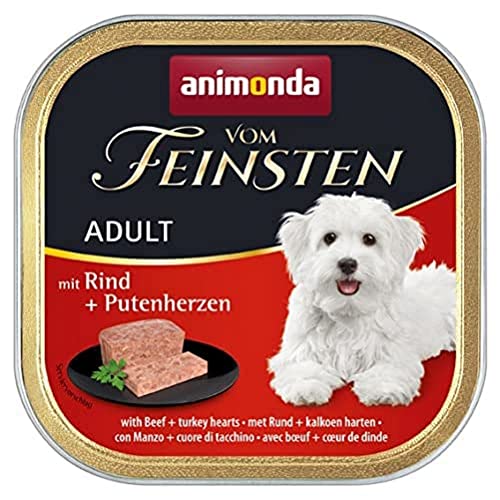 animonda Vom Feinsten Adult Hundefutter, Nassfutter für ausgewachsene Hunde, mit Rind + Putenherzen, 22 x 150 g von animonda Vom Feinsten