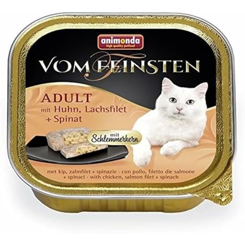 vom Feinsten mit Schlemmerkern in Huhn & Lachsfilet + Spinat (32 x 100g), Katzenfutter nass ohne Getreide und Zucker von animonda, mitfrischen, fleischlichen Zutaten von animonda Vom Feinsten