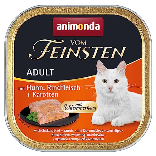 vom Feinsten mit Schlemmerkern in Huhn & Rindfleisch + Karotten (32 x 100g), Katzenfutter nass ohne Getreide und Zucker von animonda, mitfrischen, fleischlichen Zutaten von animonda Vom Feinsten