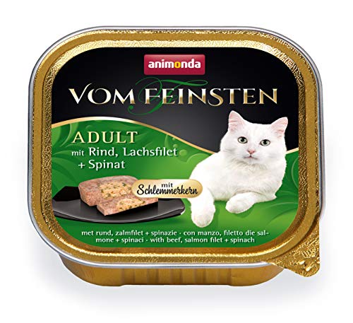 vom Feinsten mit Schlemmerkern in Rind & Lachsfilet + Spinat (32 x 100g), Katzenfutter nass ohne Getreide und Zucker von animonda, mitfrischen, fleischlichen Zutaten von animonda Vom Feinsten