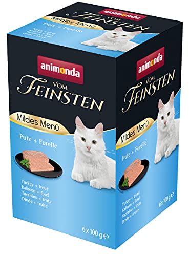 vom Feinsten Mildes Menü Pute + Forelle (6 x 100g), Katzenfutter nass ohne Getreide und Zucker von animonda, leicht verdauliches Katzenfuttermit Putenfleisch von animonda Vom Feinsten