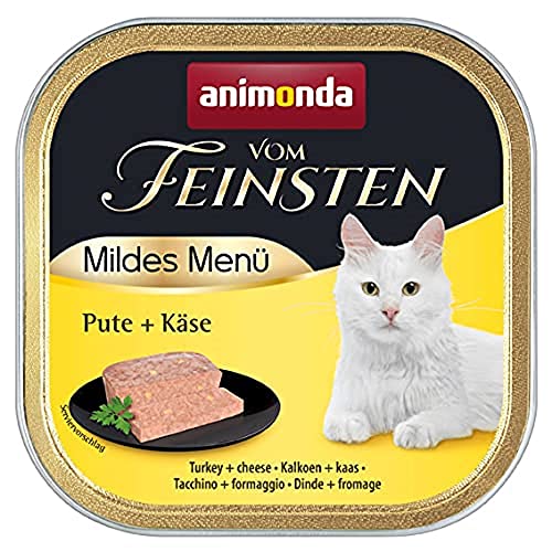 animonda Vom Feinsten Adult Mildes Menü Pute + Käse (32 x 100 g), Nassfutter für sensible Katzen, Katzenfutter ohne Getreide und Zucker, leicht verdauliches Futter mit Putenfleisch von animonda Vom Feinsten