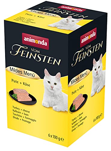 animonda Vom Feinsten Adult Mildes Menü Pute + Käse (6 x 100 g), Nassfutter für sensible Katzen, Katzenfutter ohne Getreide und Zucker, leicht verdauliches Futter mit Putenfleisch von animonda Vom Feinsten