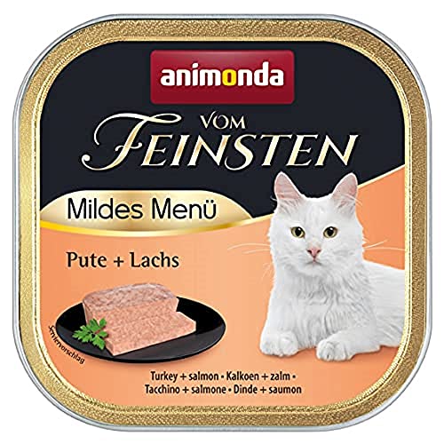 vom Feinsten Mildes Menü Pute + Lachs (32 x 100g), Katzenfutter nass ohne Getreide und Zucker von animonda, leicht verdauliches Katzenfuttermit Putenfleisch von animonda Vom Feinsten