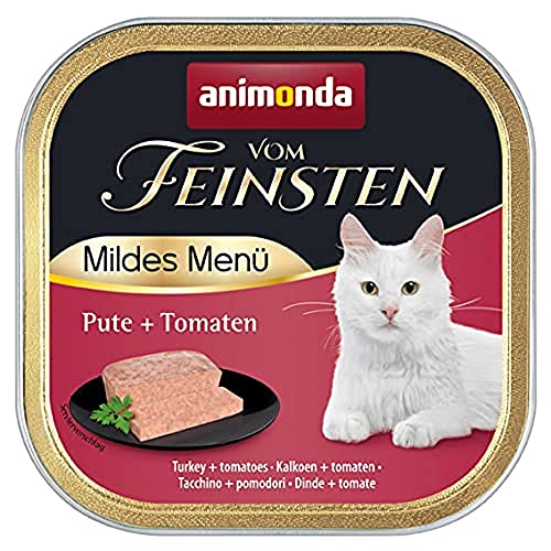 animonda Vom Feinsten Adult Katzenfutter, Nassfutter für ausgewachsene Katzen, mildes Menü, Pute + Tomaten, 32 x 100 g von animonda Vom Feinsten