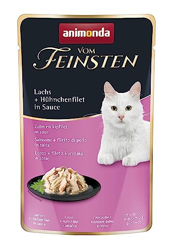 vom Feinsten Katzenfutter nass mit Lachs + Hühnchenfilet in Sauce (18 x 50g), Katzenfutter nass ohne Getreide und Zucker von animonda, mitfrischen, fleischlichen Zutaten von animonda Vom Feinsten