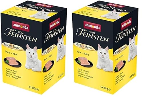 animonda Vom Feinsten Adult Mildes Menü Pute + Käse (6 x 100 g), Nassfutter für Sensible Katzen, Katzenfutter ohne Getreide und Zucker, leicht verdauliches Futter mit Putenfleisch (Packung mit 2) von animonda Vom Feinsten