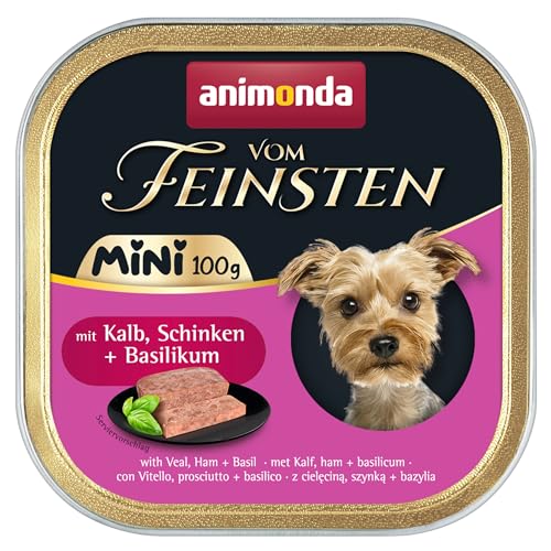 animonda Vom Feinsten Adult Mini - Leckeres Nassfutter für Hunde - Gut für kleine Rassen geeignet - mit Kalb, Schinken + Basilikum - 32 x 100 g von animonda Vom Feinsten