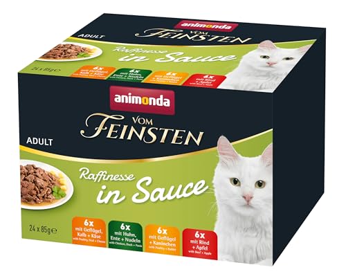 animonda Vom Feinsten Adult Raffinesse in Sauce Mixpack (24 x 85 g), Nassfutter für ausgewachsene Katzen, Katzenfutter in Sauce ohne Getreide und Zucker, praktische Portionsbeutel von animonda Vom Feinsten