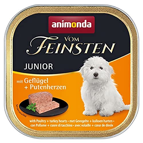 animonda Vom Feinsten Junior Hundefutter, Nassfutter für Hunde im Wachstum, mit Geflügel + Putenherzen, 22 x 150 g von animonda Vom Feinsten