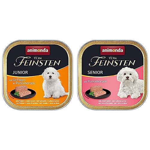 animonda Vom Feinsten Junior Hundefutter, Nassfutter für Hunde im Wachstum & Senior Hundefutter, Nassfutter für ältere Hunde ab 7 Jahren, mit Putenherzen, 22 x 150 g von animonda Vom Feinsten