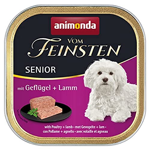 animonda Vom Feinsten Senior Hundefutter, Nassfutter für ältere Hunde ab 7 Jahren, mit Geflügel + Lamm, 22 x 150 g von animonda Vom Feinsten