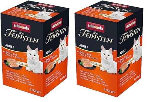 vom Feinsten mit Schlemmerkern in Huhn & Rindfleisch + Karotten (6 x 100g), Katzenfutter nass ohne Getreide und Zucker von animonda, mitfrischen, fleischlichen Zutaten (Packung mit 2) von animonda Vom Feinsten