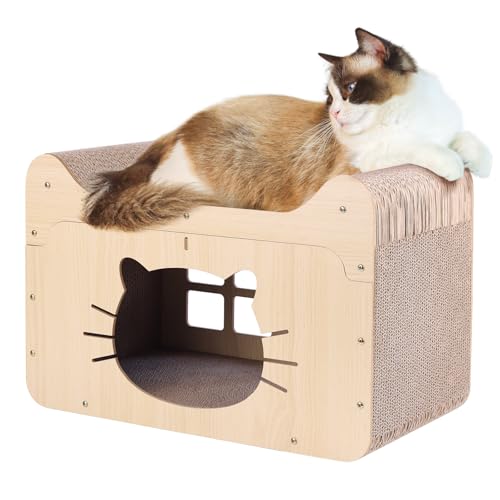 ankuliy Kratzbaum für Katzen, vertikales und horizontales Karton-Kratzhaus, Katzenkratzbäume für Indoor-Katzen als Bett, Tunnel und Sofa, kratzfest, einfach zu montieren, 50,8 x 26,9 x 34 cm (B x L x von ankuliy