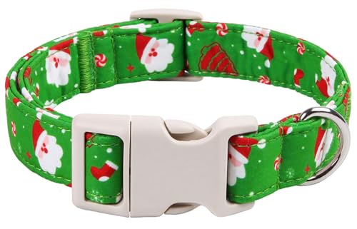 anlvico Weihnachts-Hundehalsband für mittelgroße Hunde, verstellbar, Baumwolle, Grün, niedliches Weihnachtsmann-Halsband für männliche, weibliche Jungen und Mädchen, Größe M von anlvico