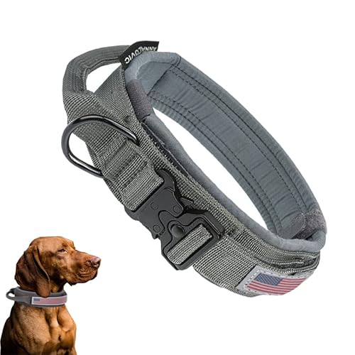 Annalovic Taktisches Hundehalsband mit Klettverschluss, K9 Militär-Hundehalsband mit Griff, Verstellbares Nylon-Hundehalsband mit robuster Metallschnalle, große Hunde (L, Grau) von annalovic