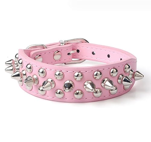 Hundehalsband aus PU-Leder, mit Nieten, Nieten, verstellbar, Rosa, 20–25 cm von anso